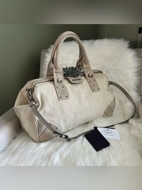 PRADA Mistolino Canvas and Crystal Bag with strap